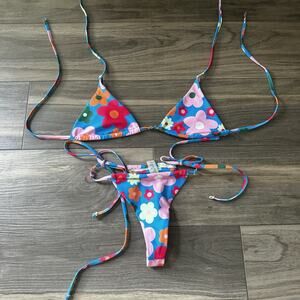 Retro Vibrant Floral Bikini Set - Size S
